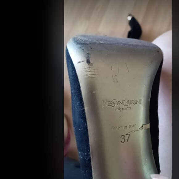 Yves Saint Laurent Women's Gold Peep Toe Heels Sz 37 - Picture 9 of 10